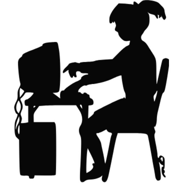 girl work in computer silhouette Thumbnail